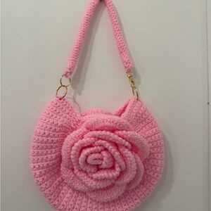 Pink Crochet Rose Handbag